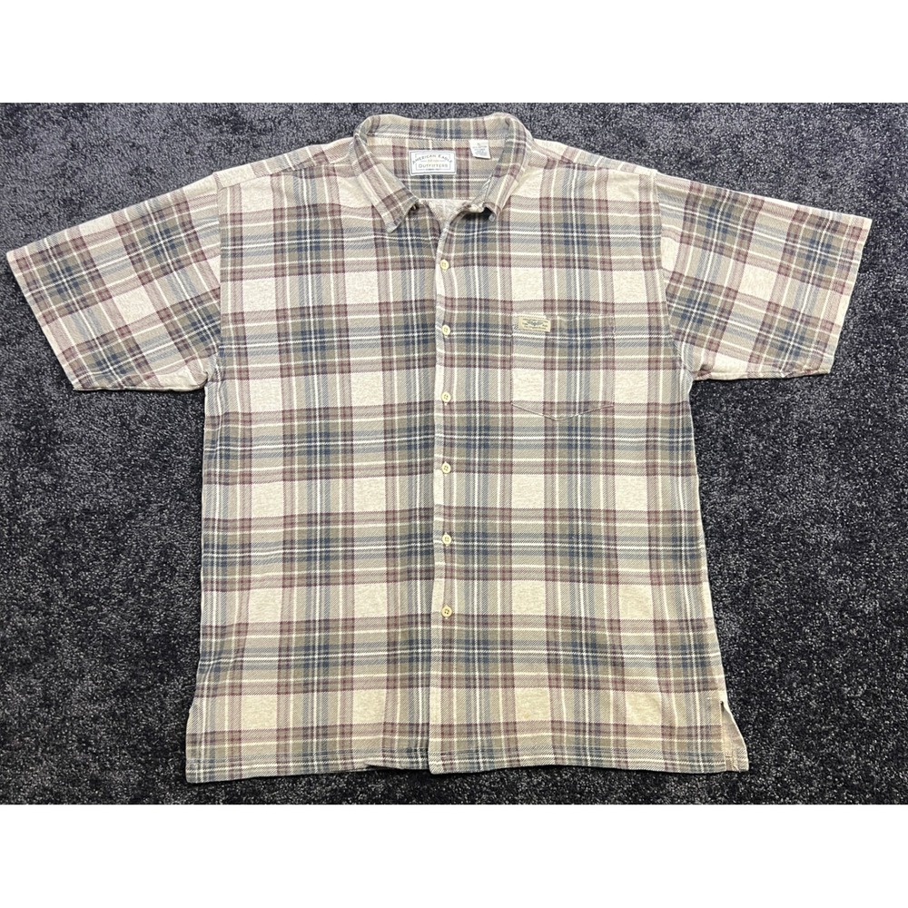 Vtg 90s American Eagle Outfitters Plaid Linen Blend XL Short Sleeve Button Up